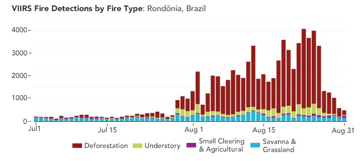 Tableau des types d'incendie Rondonia Brésil