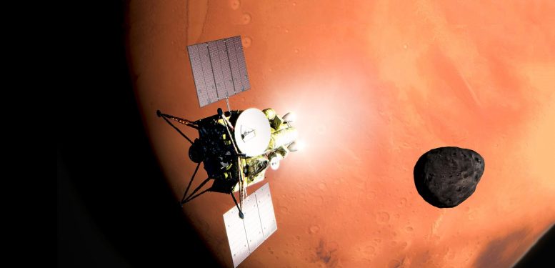 Vaisseau spatial MMX explorant les lunes martiennes