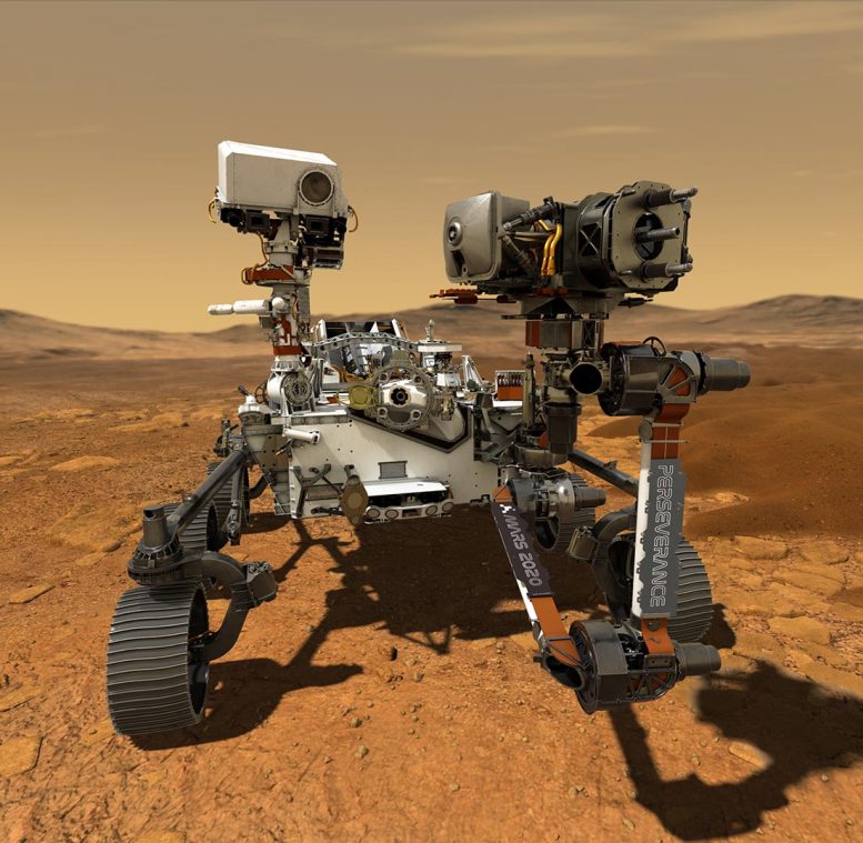Le rover Persévérance de la NASA en opération sur la surface de Mars.