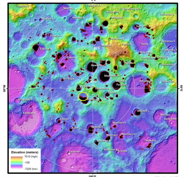 Carte topographique du pôle Sud de la Lune