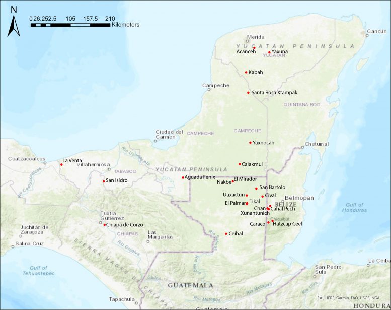 Carte des plaines mayas en Mésoamérique orientale