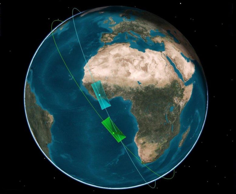 Deux satellites en orbite autour de la Terre