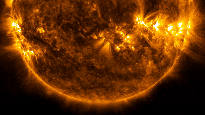 Eruptions solaires du soleil actif