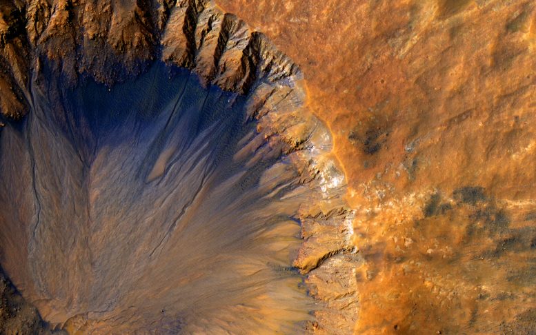 Cratère frais près de Sirenum Fossae Région de Mars 