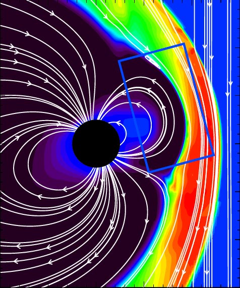 Coupe méridienne à partir d'une simulation de magnétosphère 3D avancée