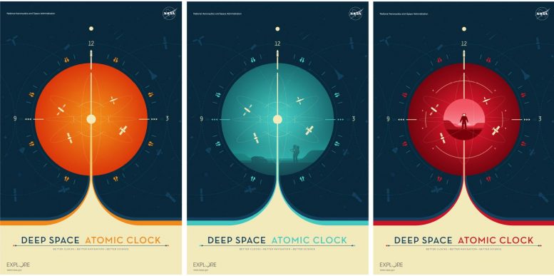 Affiches de l'horloge atomique de l'espace lointain
