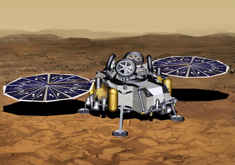 Atterrisseur de retour d'échantillons de Mars avec des panneaux solaires déployés