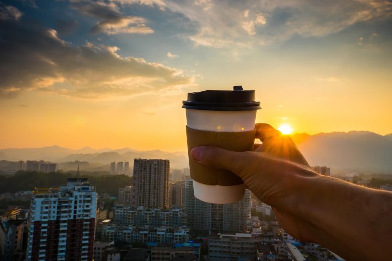 Boire du café au lever du soleil