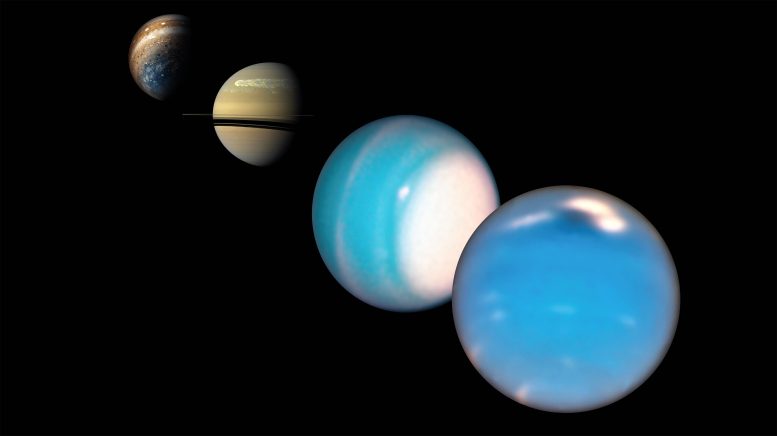 Neptune, Uranus, Saturne et Jupiter