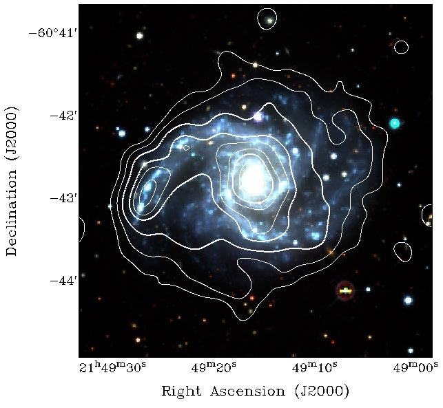 Galaxy NGC 7125 avec contours de données radio EMU
