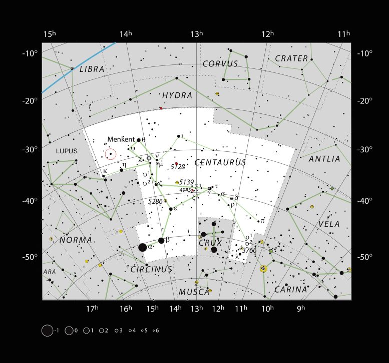 Emplacement de B Centauri dans la constellation du Centaure
