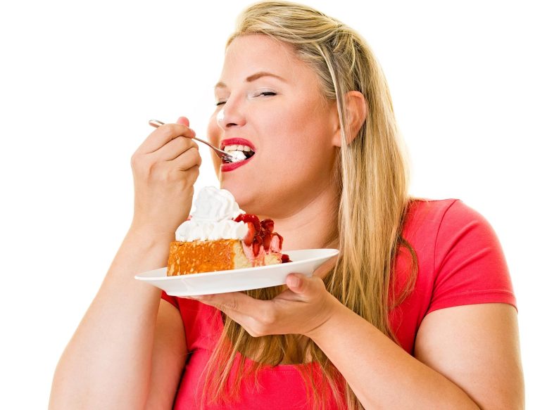 femme, obésité, gâteau, malbouffe