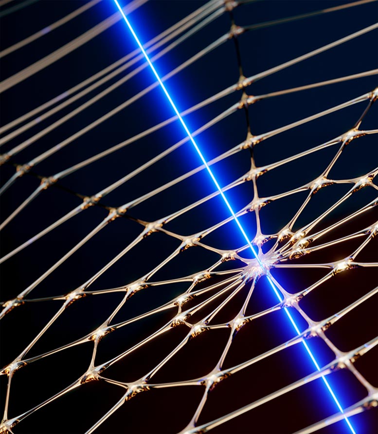 Toile d'araignée artificielle sondée avec lumière laser