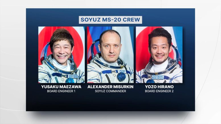Le commandant de Soyouz Alexander Misurkin et les participants aux vols spatiaux Yusaku Maezawa et Yozo Hirano