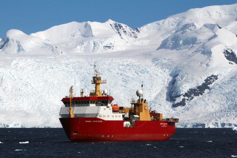 Le navire de recherche Ernest Shackleton du British Antarctic Survey en Antarctique.