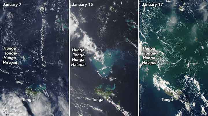 Eruption du Hunga Tonga annotée par le satellite Aqua de la NASA