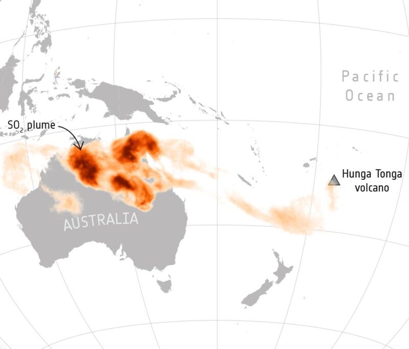 Sulfur Dioxide From Massive Volcanic Eruption Near Tonga Spreads Over Australia