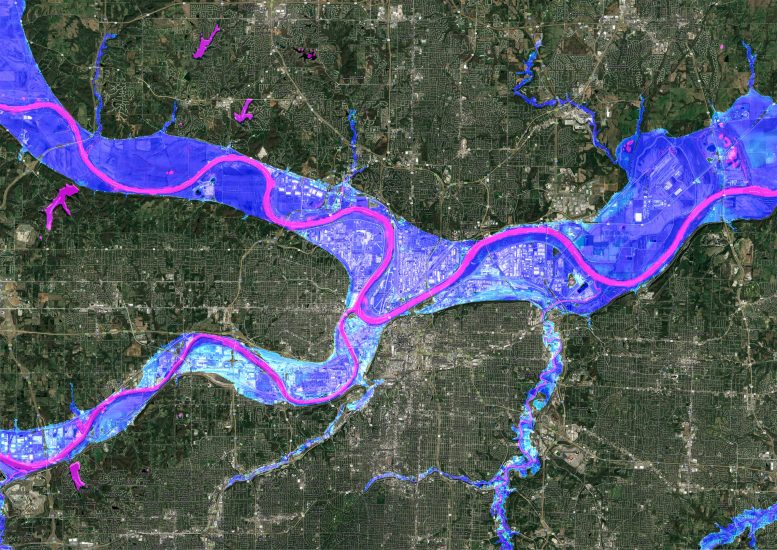 Simulation de la crue centennale d'une rivière au Kansas