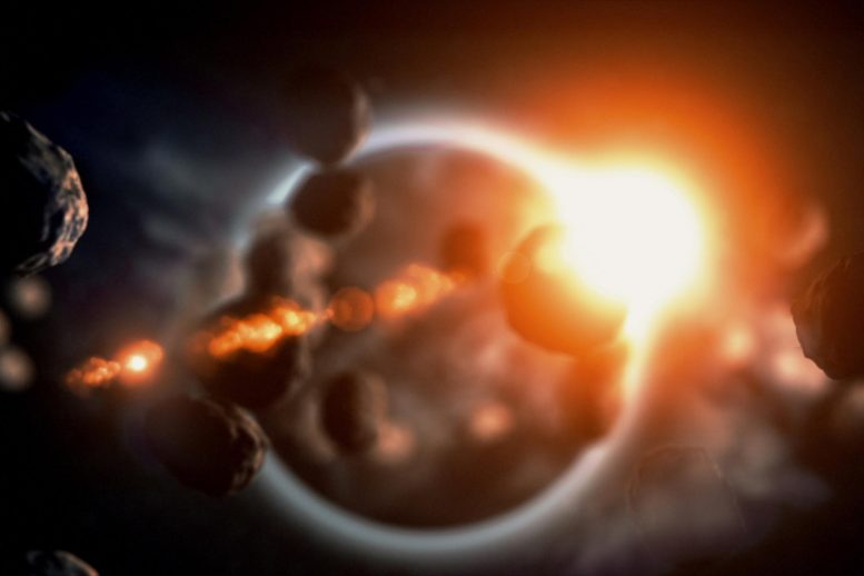 Bombardement d'astéroïdes sur la planète