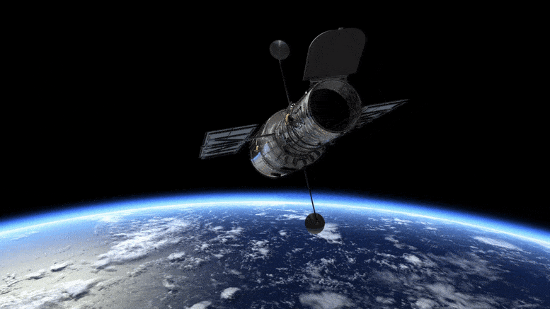 Animation 3D du télescope spatial Hubble au-dessus de la Terre