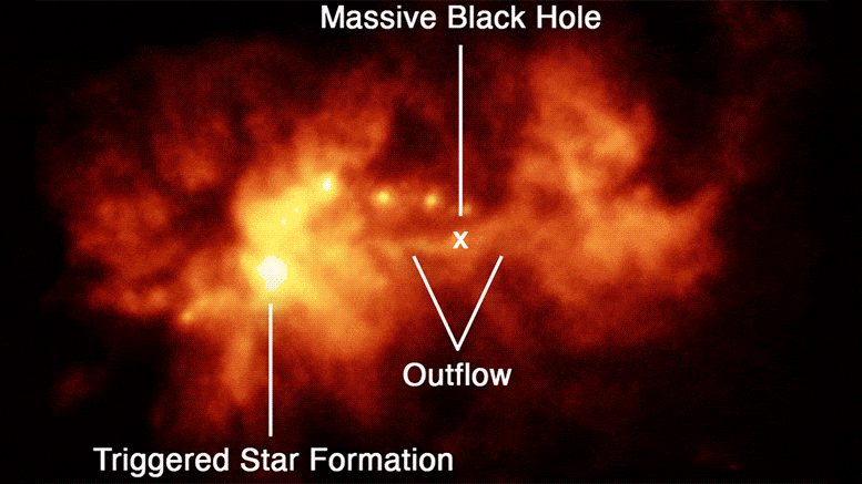 Hubble repère un trou noir qui déclenche un feu d'artifice de formation d'étoiles dans une galaxie naine.