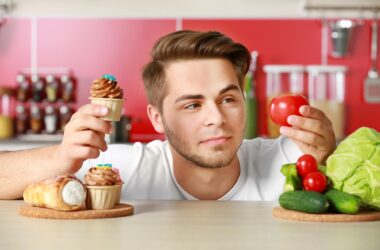 Man Diet Choices Healthy Unhealthy Food