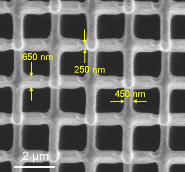 Image de microscopie électronique à balayage d'un réseau à l'échelle nanométrique.
