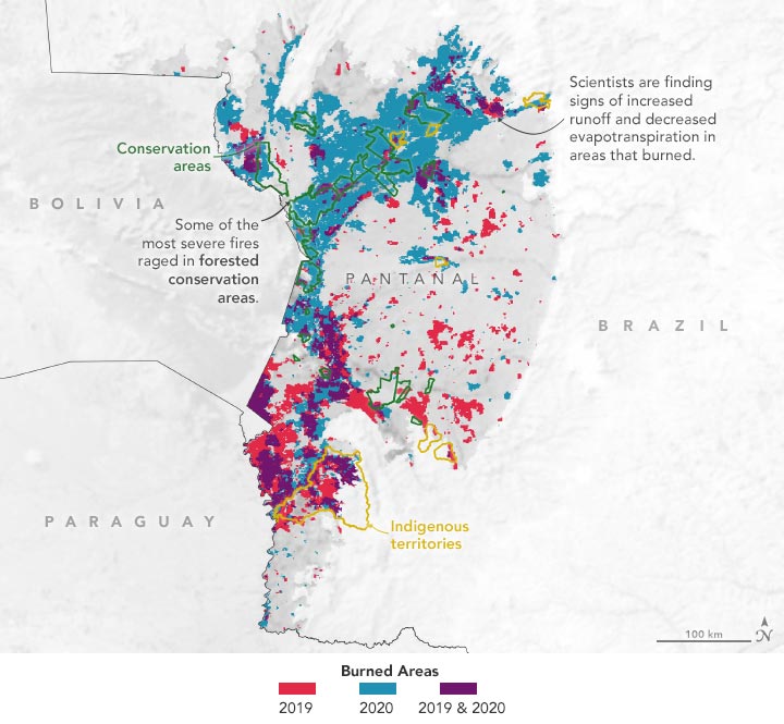 Carte annotée des incendies du Pantanal