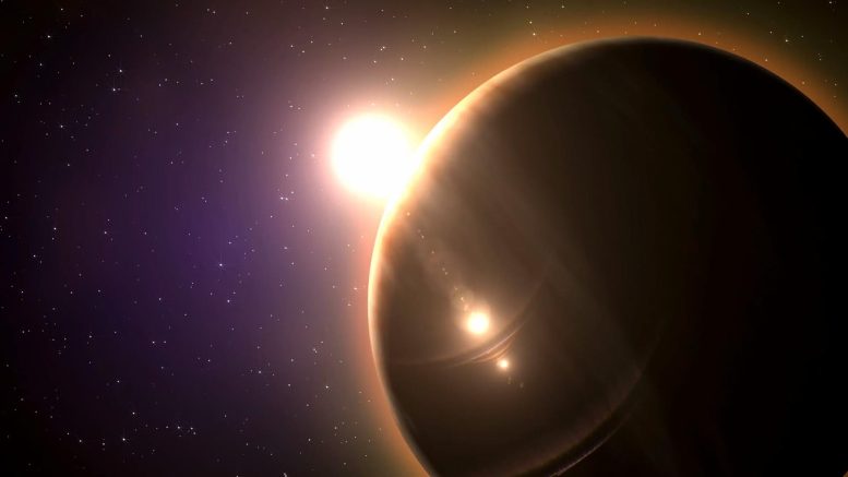Exoplanète et étoile dans l'espace