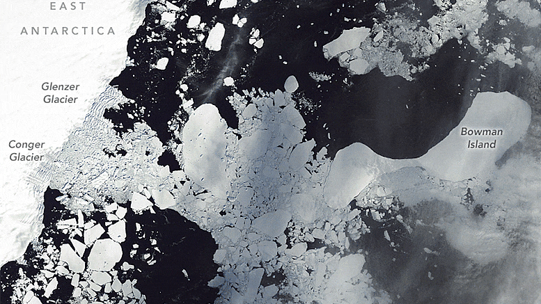 Effondrement d'une plate-forme glaciaire en Antarctique de l'Est