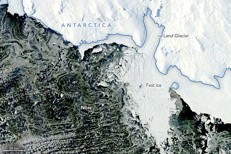 Glacier terrestre Antarctique mars 2022 Annoté