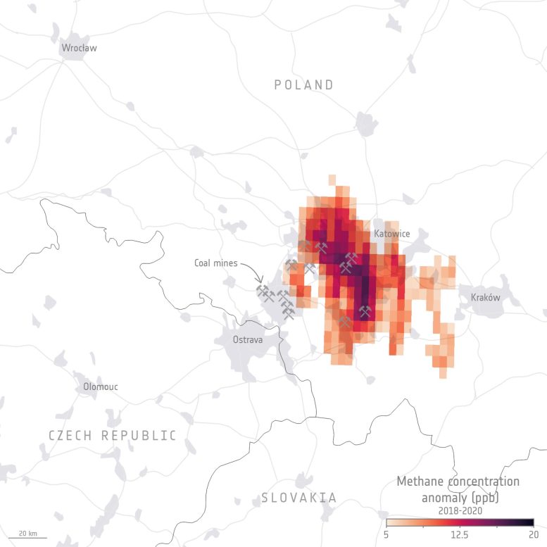 Concentrations de méthane au-dessus du sud de la Pologne