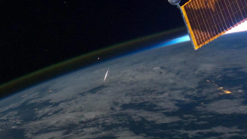 ISS Bright Meteor From the Perseid Meteor Shower