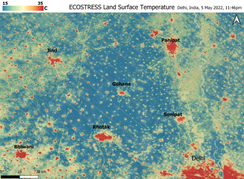 Vague de chaleur extrême en Inde : L'ECOSTRESS de la NASA détecte des "îlots de chaleur" étouffants.