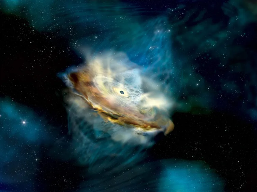 Disque d'accrétion, couronne et trou noir supermassif d'une galaxie active