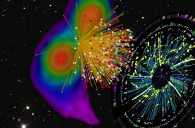 Merging Neutron Stars and Emerging Particle Tracks