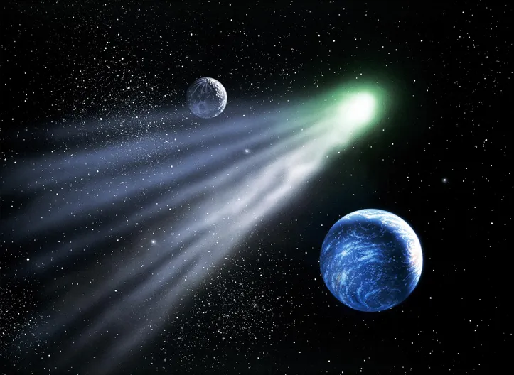 Illustration de la comète en vol