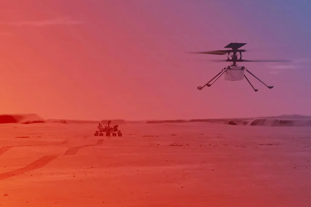 L'hélicoptère de l'ingéniosité en vol sur Mars