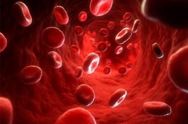Red Blood Cells Flow in Blood Vessel