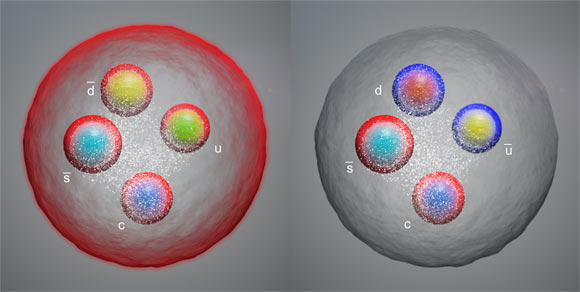 À gauche : le tétraquark doublement chargé Tacs0(2900)++. A droite : son partenaire neutre Tacs0(2900)0. Crédit image : CERN.