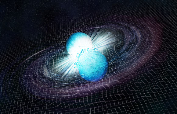 Impression d'artiste de deux étoiles à neutrons en fusion. Crédit image : NASA / CXC / M.Weiss.