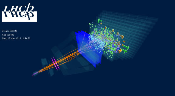 L'une des premières collisions d'ions lourds avec des faisceaux stables enregistrées par LHCb. Crédit image : CERN.