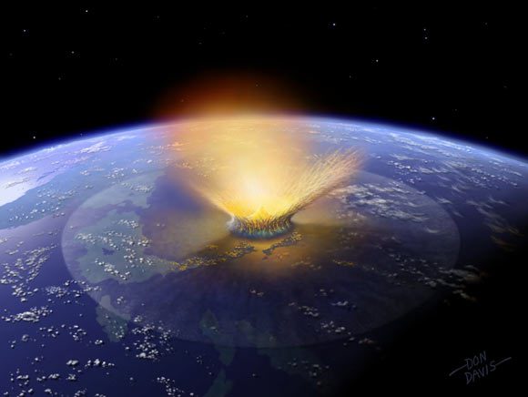 Cette image montre un astéroïde frappant la Terre. Crédit image : Don Davis / NASA.