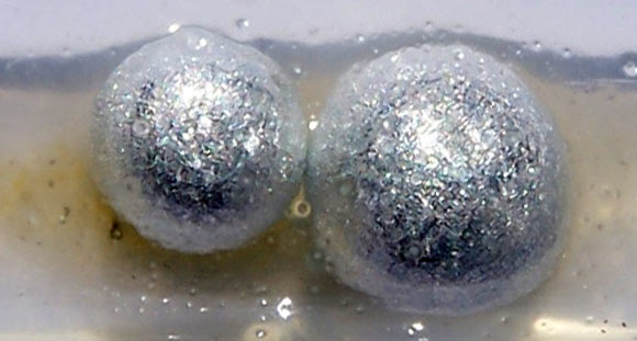 Perles de potassium sous de l'huile de paraffine. Crédit image : Images of Elements / CC BY 3.0.