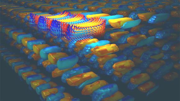 Image 3D d'un supercristal obtenue à partir de simulations de champ de phase. Crédit image : Groupe L-Q Chen, Penn State.
