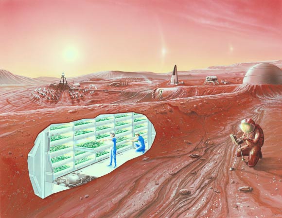 Concept d'artiste d'une colonie sur Mars. Crédit image : NASA.
