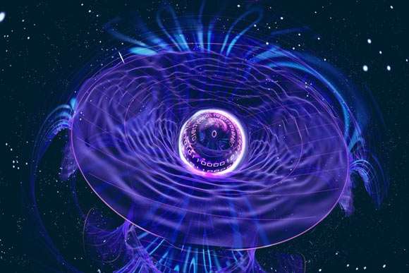 Calmet et al. montrent que l'état quantique du champ de gravitons provoqué par un trou noir contient des informations sur l'état intérieur du trou noir. Crédit image : E. Edwards / Joint Quantum Institute.