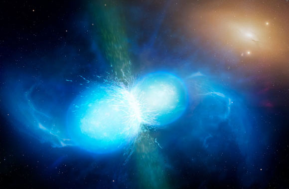 Fusion d'étoiles à neutrons. Crédit image : Mark Garlick, Université de Warwick.
