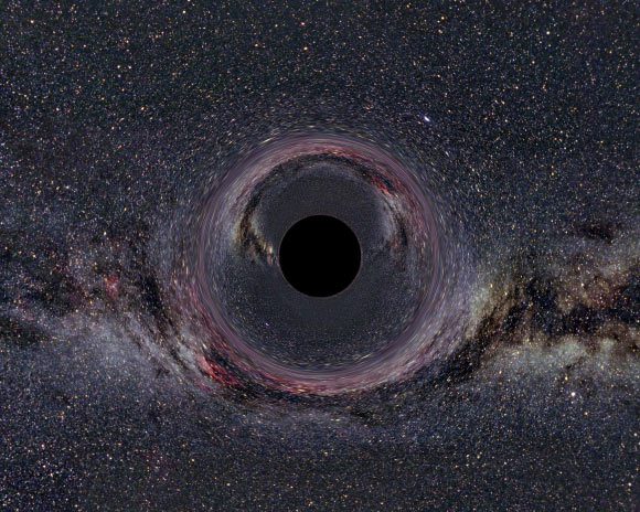 Un trou noir simulé de 10 masses solaires vu à une distance de 370 miles. Crédit image : Ute Kraus, Universität Hildesheim / Axel Mellinger / CC BY-SA 2.5.