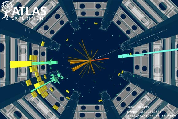 L'expérience ATLAS a présenté des preuves d'une première observation du boson de Higgs se désintégrant en une paire de quarks inférieurs, avec une signification observée de 3,6 sigma. Crédit image : Collaboration ATLAS.